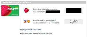 Saldo sconti carburante carta Fidaty Esselunga